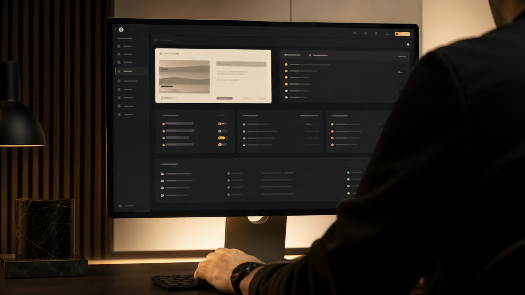 Interface premium de maintenance WordPress avec membre de l equipe Vista Pulse en action, visage non visible.